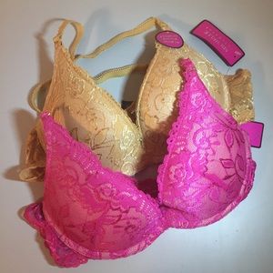 Extreme Plunge Push Up Lace Bra Bundle 34B